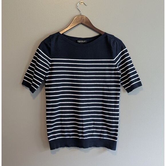 Banana Republic Size Small Blue Stripe Blouse Womens Top Boat Neck Stretch Shirt - Picture 1 of 4